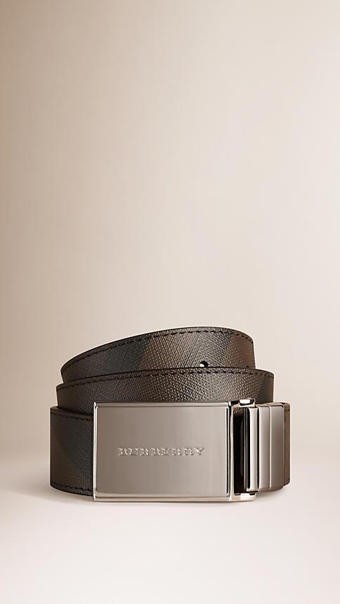 Burberry Reversible Smoked Check And Leather Plaque Belt