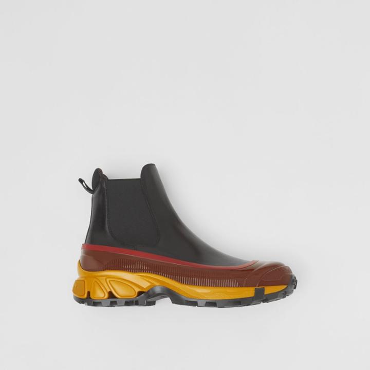 Burberry Burberry Contrast Sole Leather Chelsea Boots, Size: 42, Black