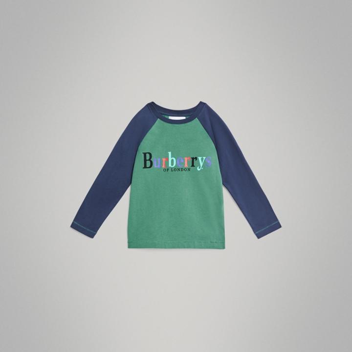 Burberry Burberry Archive Logo Print Two-tone Cotton Top, Size: 14y, Green