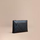 Burberry Burberry Large London Check Zip Pouch, Blue