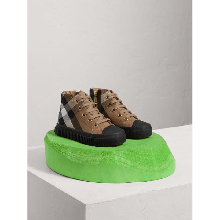 Burberry Burberry House Check And Leather High-top Trainers, Size: 8.5