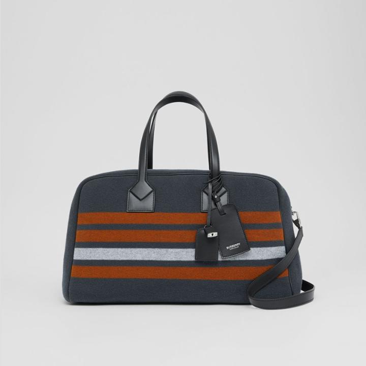 Burberry Burberry Striped Wool And Leather Cube Holdall, Grey