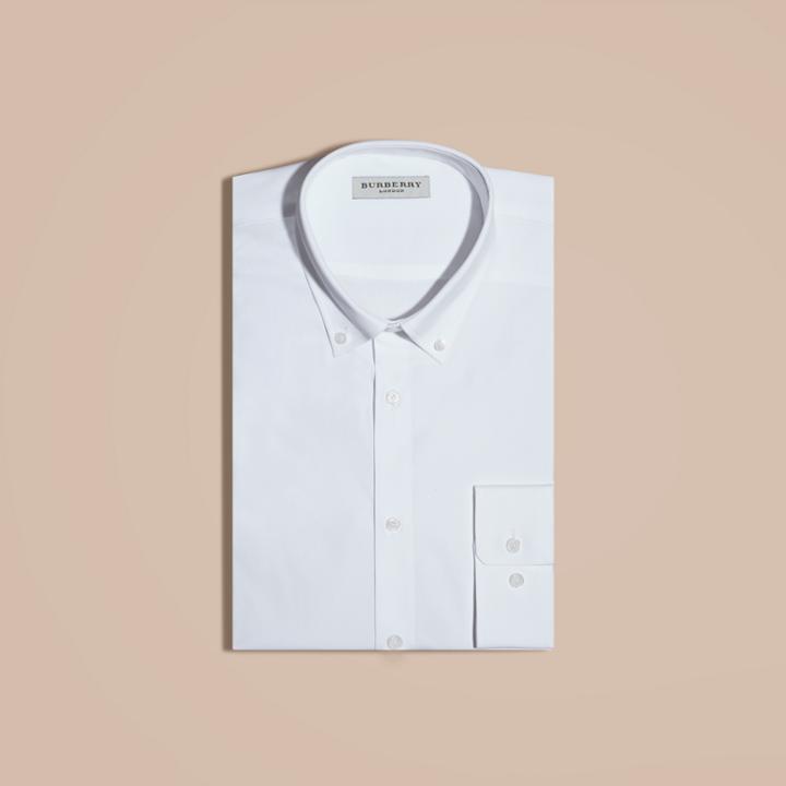 Burberry Burberry Modern Fit Button-down Collar Stretch Cotton Shirt, Size: 14.5, White