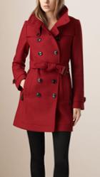 Burberry Burberry Funnel Neck Wool Cashmere Twill Trench Coat, Size: 10, Red