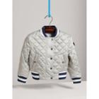 Burberry Burberry Stripe Detail Diamond Quilted Satin Bomber Jacket, Size: 8y, Grey