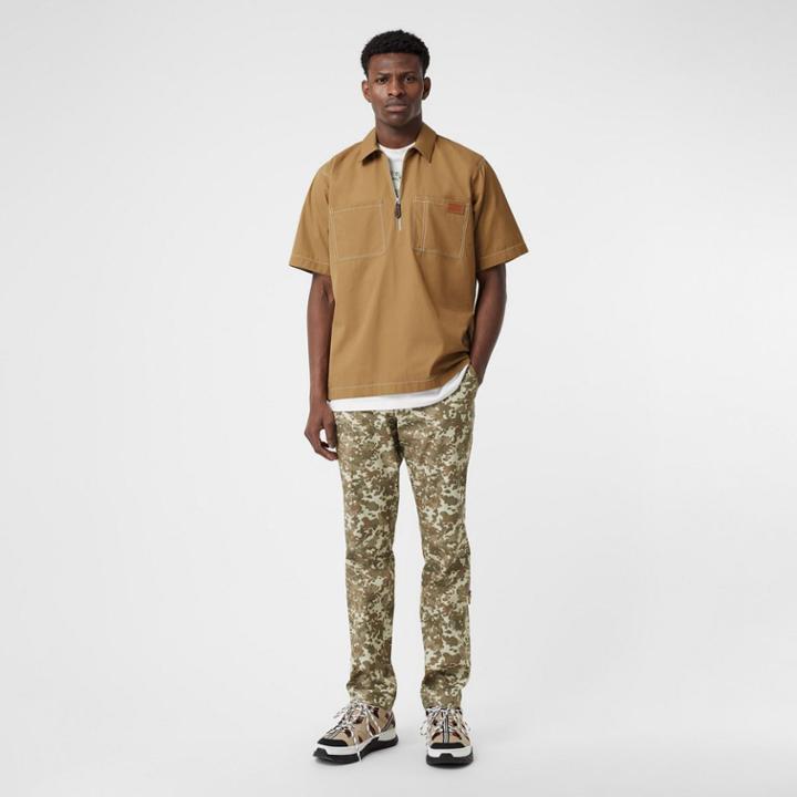 Burberry Burberry Short-sleeve Military Cotton Shirt, Beige