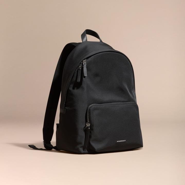 Burberry Burberry Leather Trim Nylon Backpack, Black