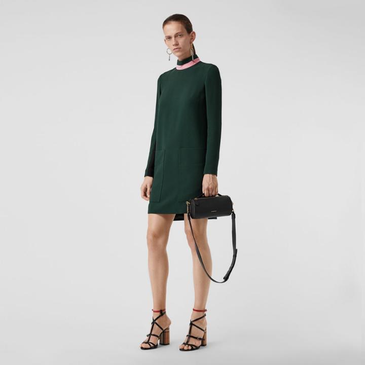 Burberry Burberry Two-tone Silk Wool Shift Dress, Size: 00, Green
