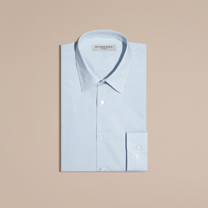 Burberry Burberry Slim Fit Gingham Cotton Poplin Shirt, Size: 16, Blue