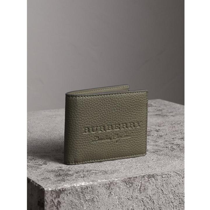 Burberry Burberry Textured Leather Bifold Wallet, Green