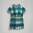 Burberry Burberry Scribble Check Pleated Silk Dress, Size: 14y, Blue