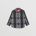 Burberry Burberry Childrens Striped Knit Collar Thomas Bear Print Cotton Shirt, Size: 4y
