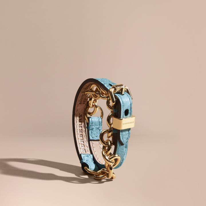 Burberry Burberry Double-wrap Grainy Leather And Chain Bracelet, Blue