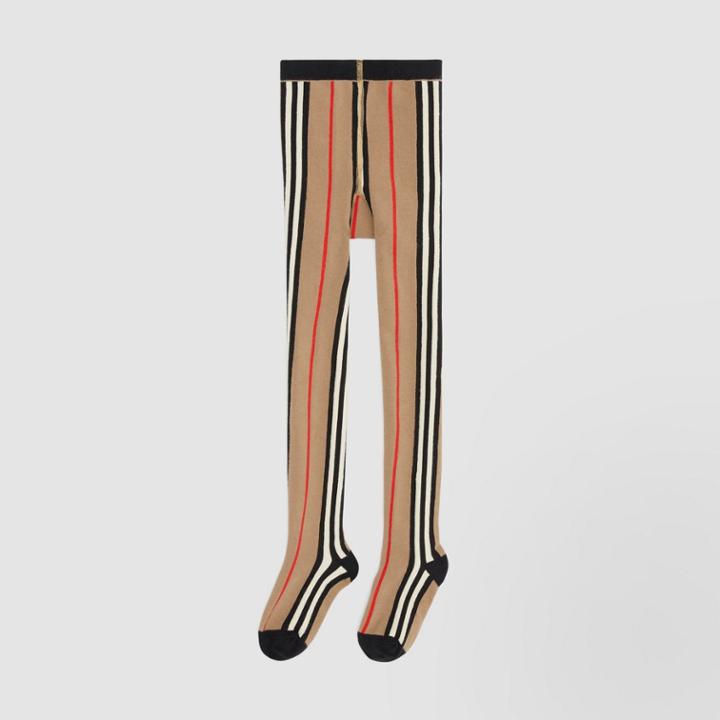 Burberry Burberry Childrens Icon Stripe Intarsia Cotton Blend Tights, Size: 7y-8y, Beige