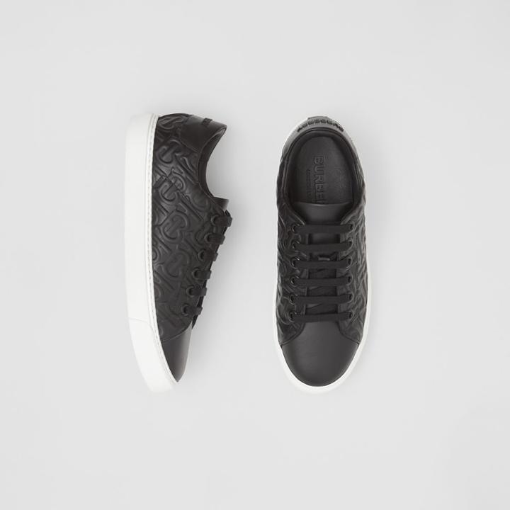 Burberry Burberry Monogram Leather Sneakers, Size: 35, Black