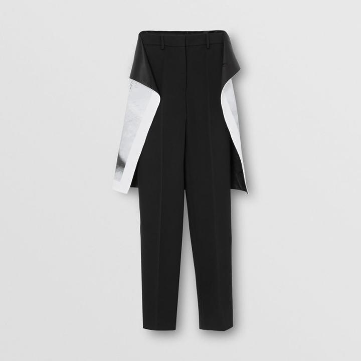 Burberry Burberry Portrait Print Panel Detail Wool Trousers, Size: 04, Black