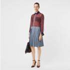 Burberry Burberry Monogram Print Silk Chiffon Pleated Shirt Dress, Size: 10, Blue