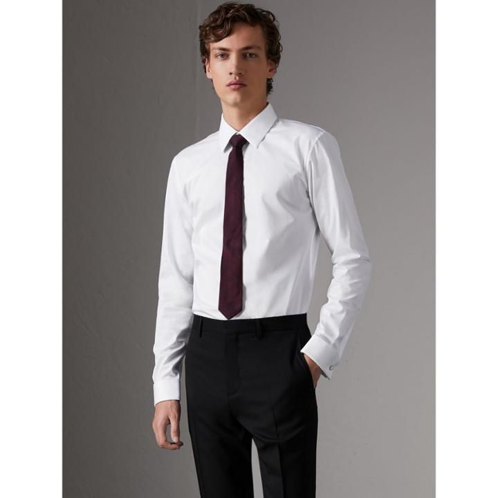 Burberry Burberry Slim Fit Double-cuff Cotton Dress Shirt, Size: 14.5, White