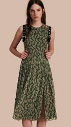 Burberry Leaf Print Silk Midi Dress