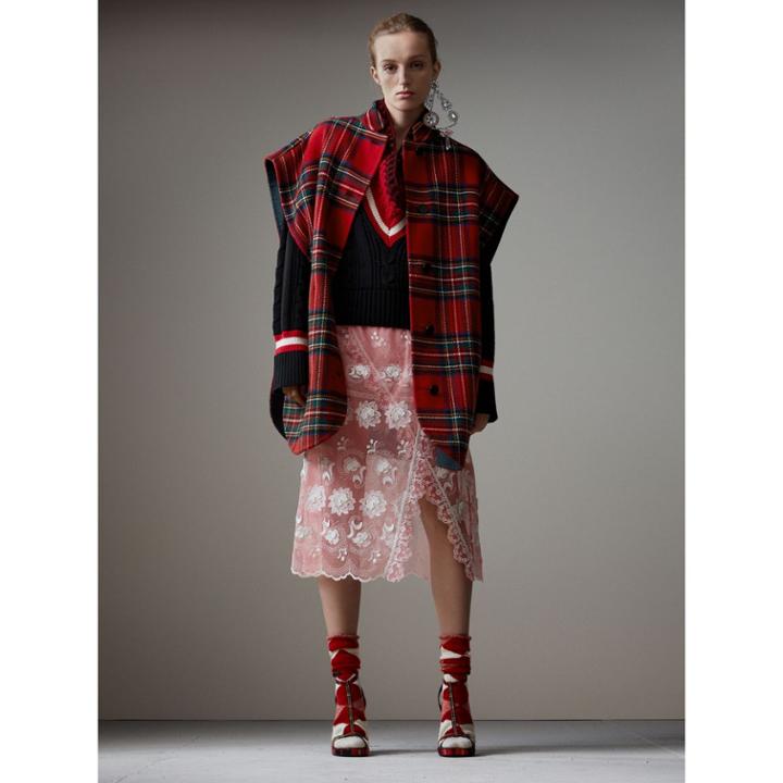 Burberry Burberry Reversible Tartan Wool Cashmere Poncho, Red