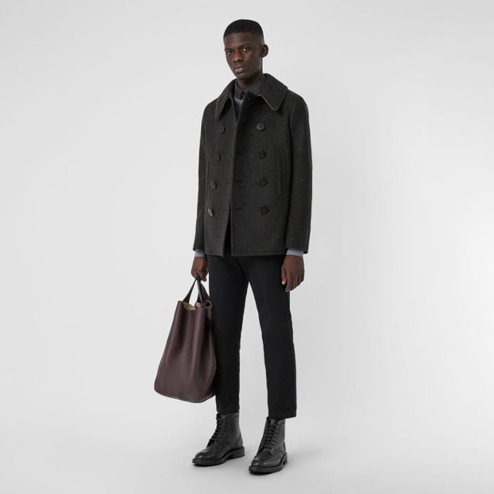 Burberry Burberry Wool Blend Pea Coat, Size: 38, Grey