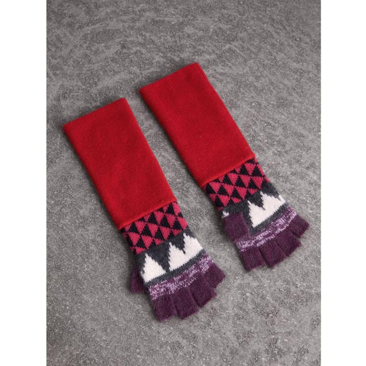 Burberry Burberry Geometric Cashmere Wool Blend Fingerless Gloves