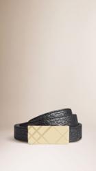 Burberry Burberry Reversible Signature Grain Leather Check Buckle Belt, Size: 80, Grey