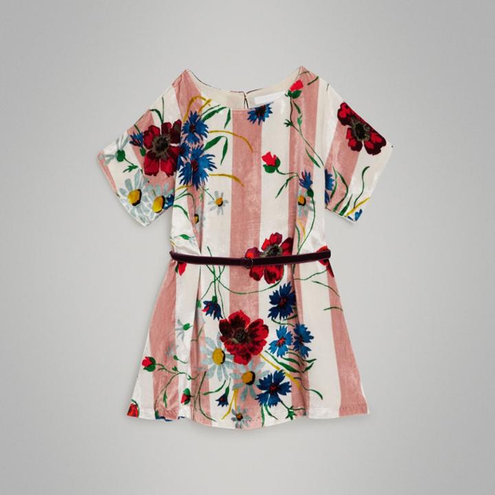 Burberry Burberry Striped Floral Print Velvet Shift Dress, Size: 10y, Pink