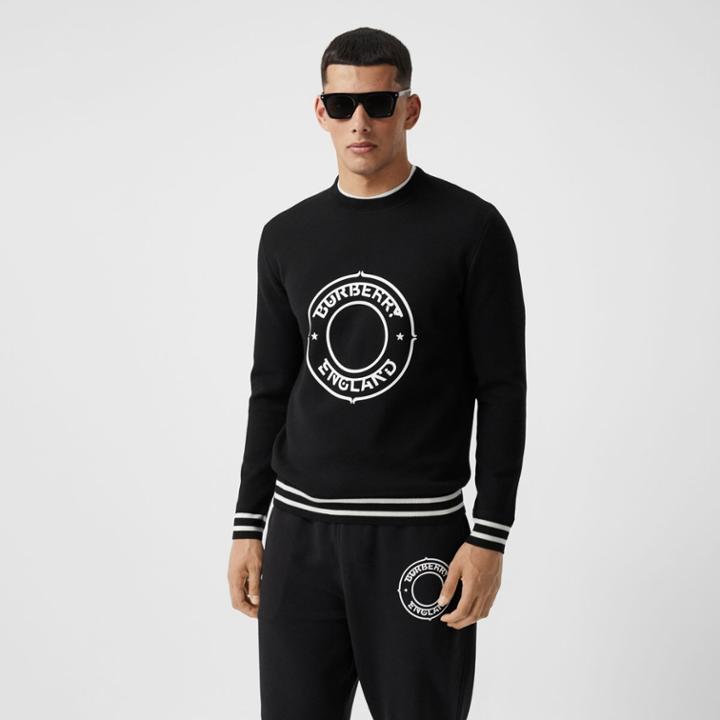 Burberry Burberry Logo Graphic Print Technical Wool Sweater, Size: M, Black