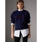 Burberry Burberry Topstitch Detail Wool Cashmere Blend Sweater, Blue