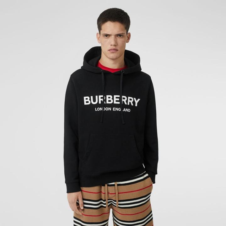 Burberry Burberry Logo Print Cotton Hoodie, Size: M, Black