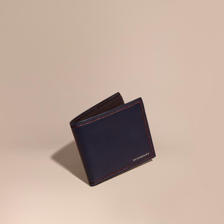 Burberry Burberry Border Detail London Leather Folding Wallet, Blue