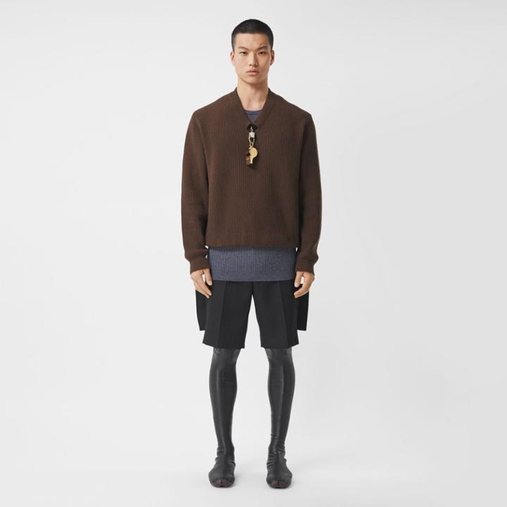 Burberry Burberry Gold-plated Whistle Detail Rib Knit Wool Sweater