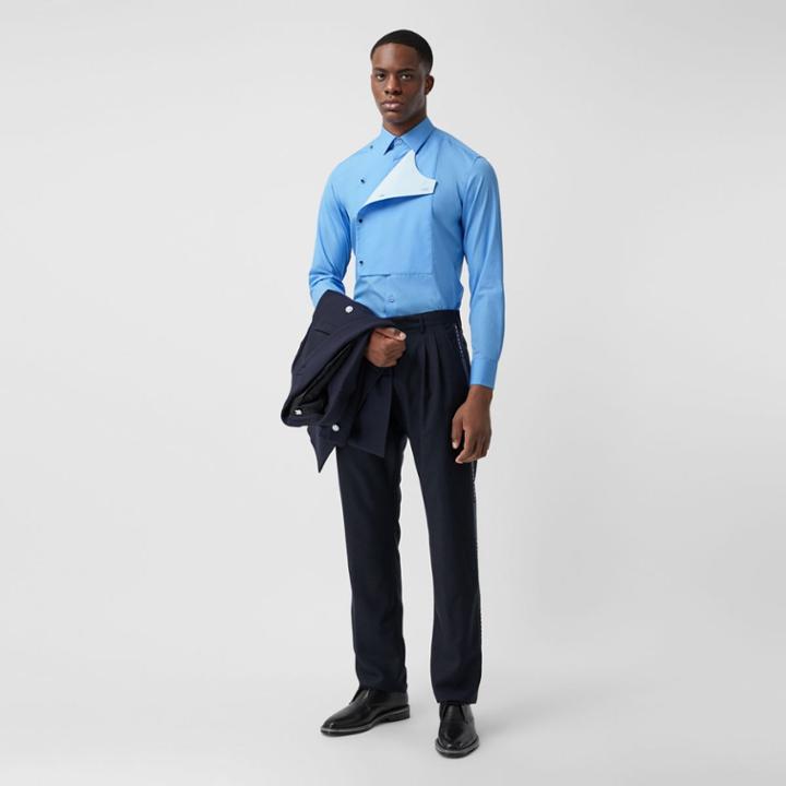 Burberry Burberry Slim Fit Bib Detail Cotton Poplin Dress Shirt, Size: 41, Blue