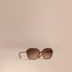 Burberry Burberry Check Detail Round Frame Sunglasses, Brown