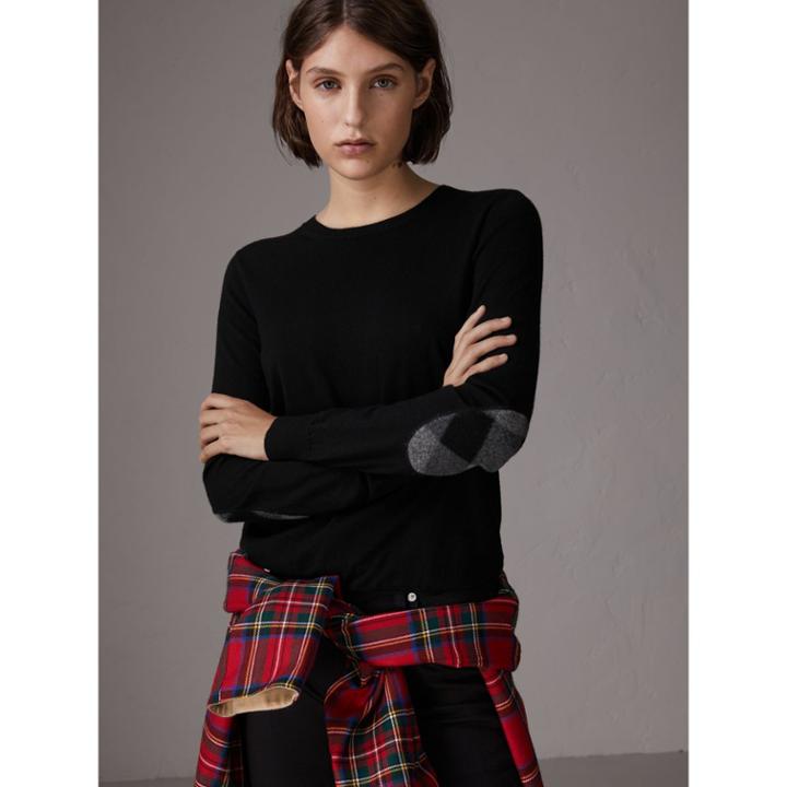 Burberry Burberry Check Detail Merino Wool Sweater, Size: Xl, Black