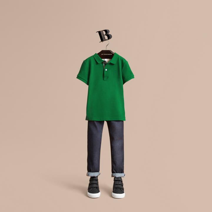 Burberry Burberry Check Placket Polo Shirt, Size: 7y, Green