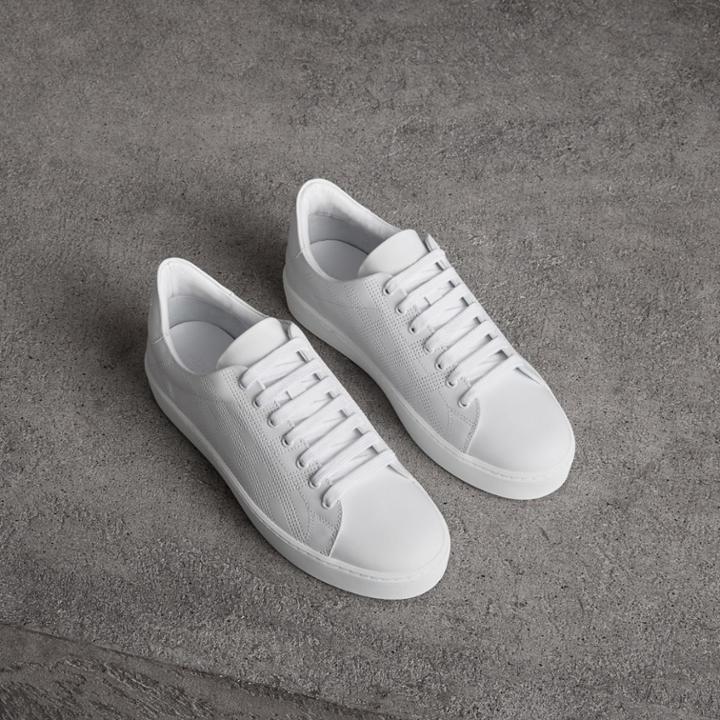 Burberry Burberry Perforated Check Leather Sneakers, Size: 38, White