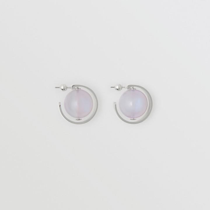 Burberry Burberry Marbled Resin Palladium-plated Hoop Earrings, White