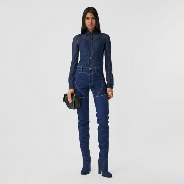 Burberry Burberry Button-down Collar Sheer Stretch Jersey Shirt, Size: 02, Blue