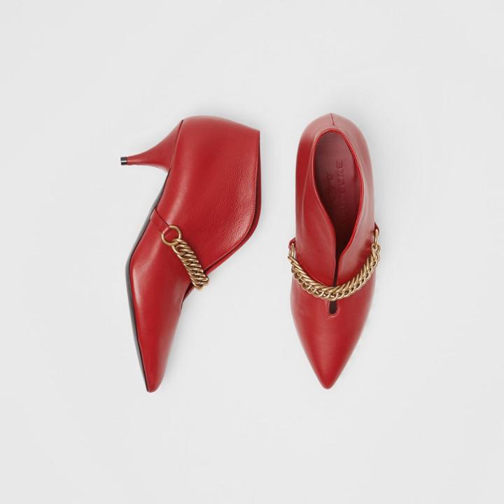 Burberry Burberry Link Detail Leather Ankle Boots, Size: 35, Red