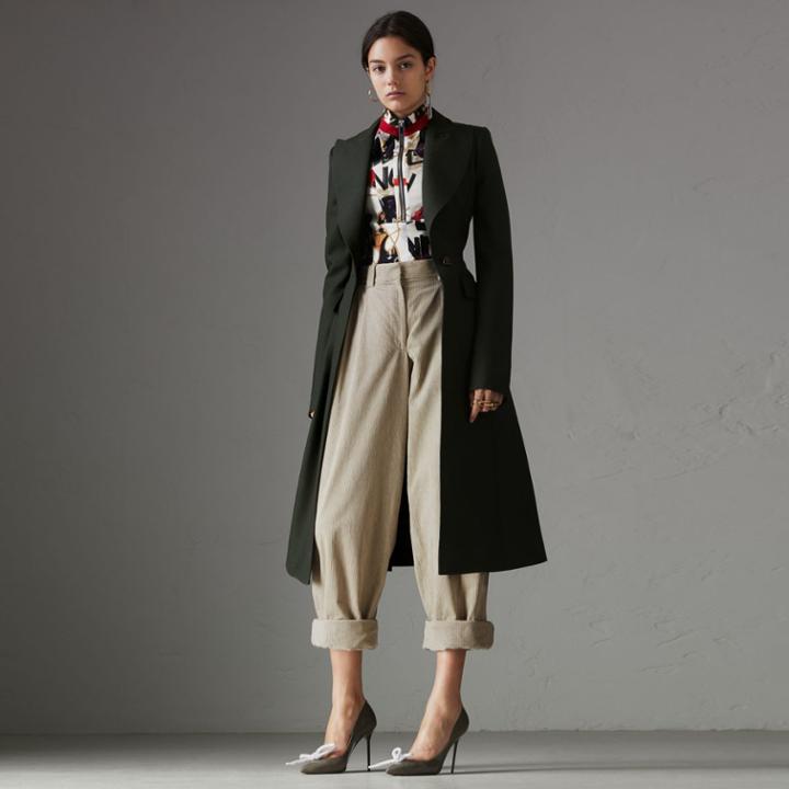 Burberry Burberry Crested Button Wool Tailored Coat, Size: 04, Green