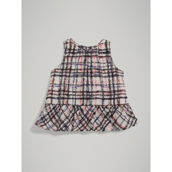 Burberry Burberry Scribble Check Print Silk Top, Size: 12m, Black