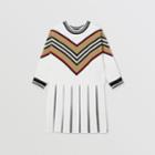 Burberry Burberry Childrens Long-sleeve Icon Stripe Panel Wool Blend Dress, Size: 14y