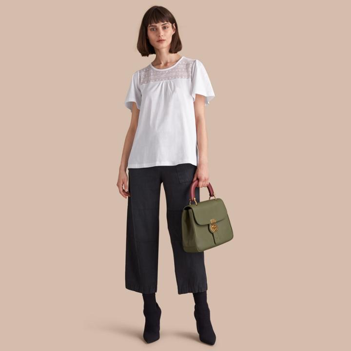 Burberry Burberry Lace Panel Cotton T-shirt, White