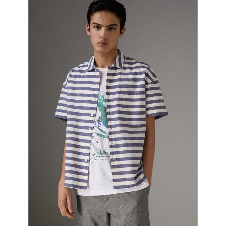 Burberry Burberry Short-sleeve Striped Cotton Shirt, Size: M