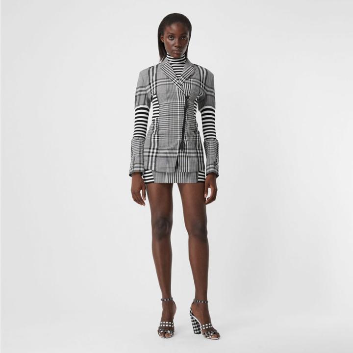 Burberry Burberry Corset Detail Check Technical Wool Blazer, Size: 04, Black