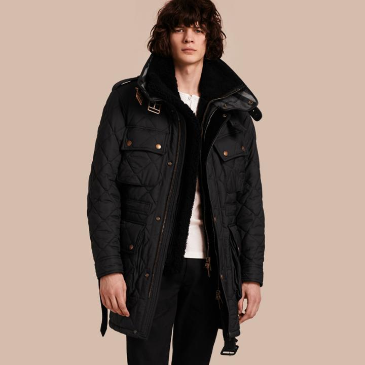 Burberry Burberry Oversize Quilted Field Jacket With Detachable Shearling Gilet, Size: 48, Black