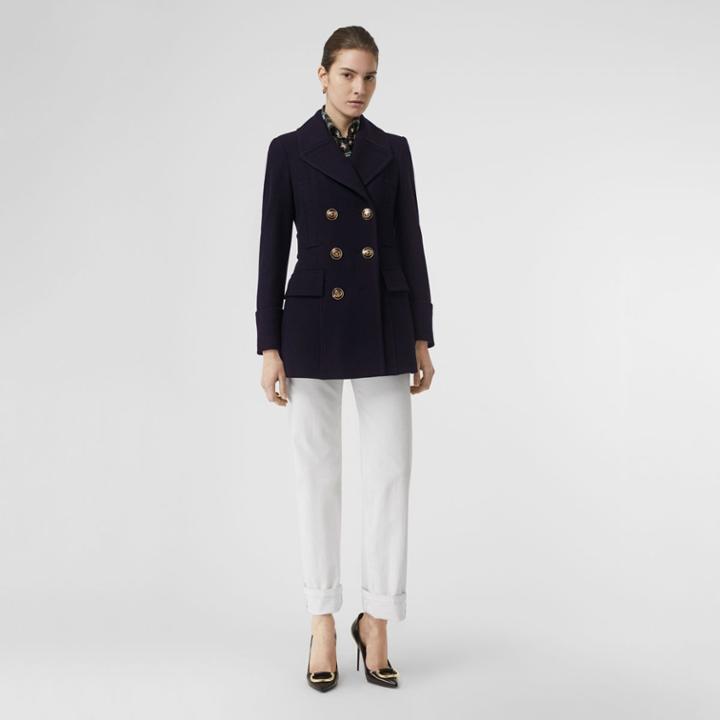 Burberry Burberry Doeskin Wool Tailored Pea Coat, Size: 06, Blue