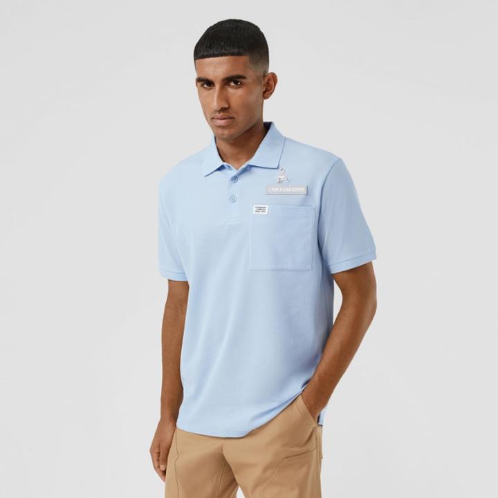 Burberry Burberry Swan And Slogan Appliqu Cotton Polo Shirt, Blue